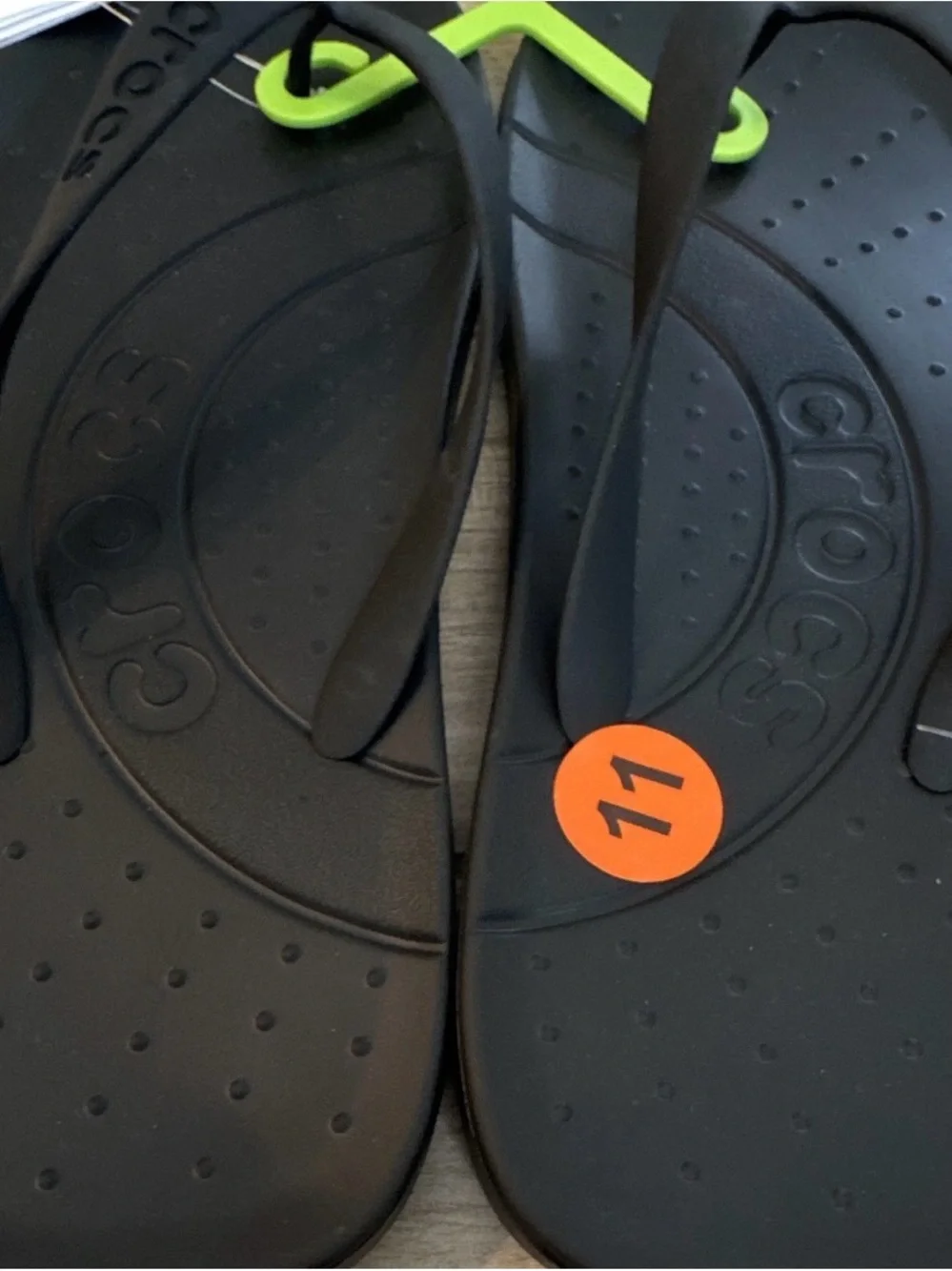 CROCS Black Flip with Lime Green Logo Tag